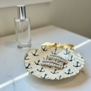 Anchor Scallop Shell Trinket Dish Gold Edge Nautical Decor Ring Dish Gift